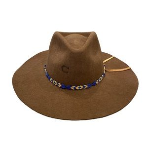 Charlie Horse Brown Felt Hat Size Large with Beaded Embellishment